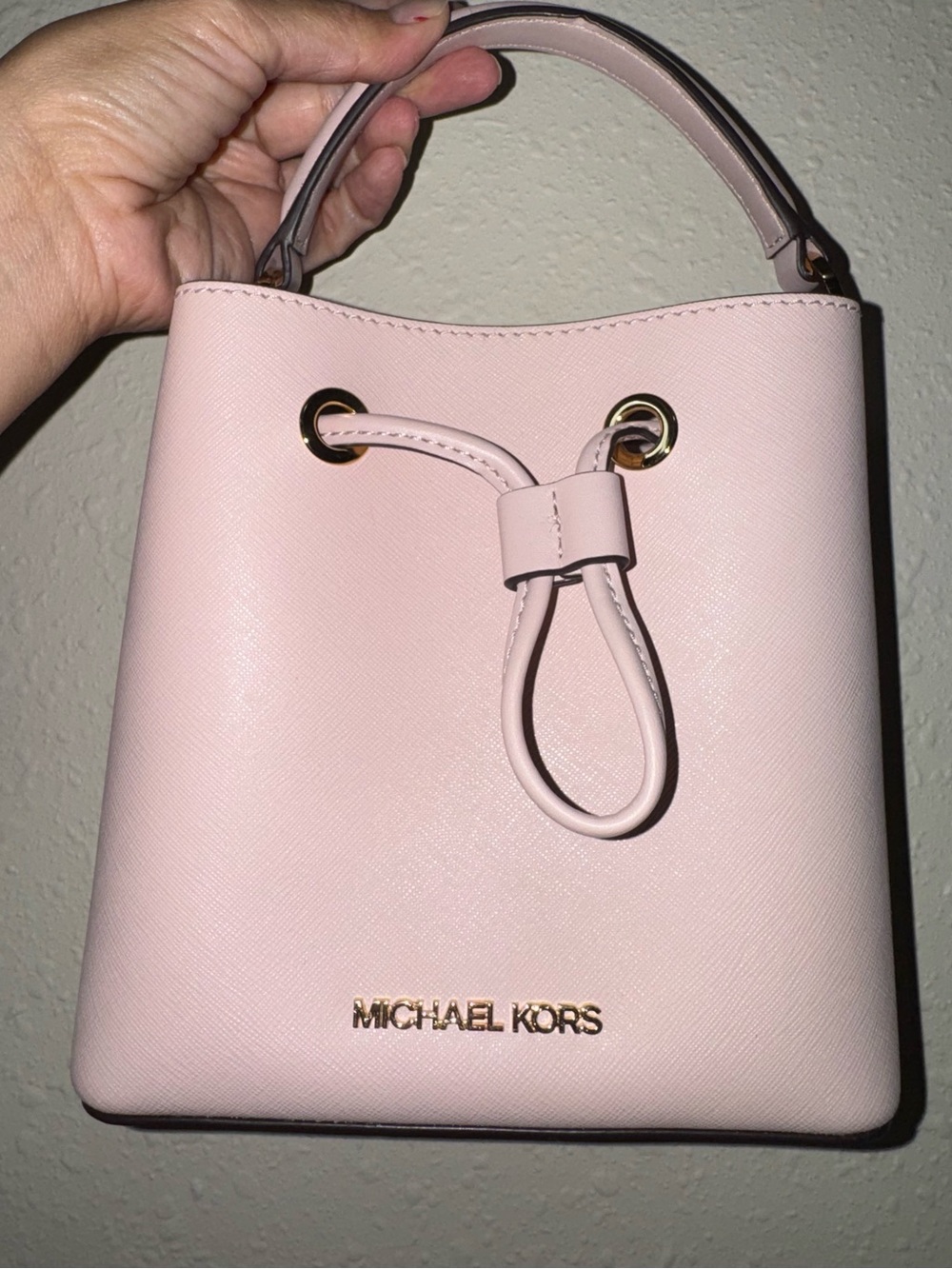 Michael Kors Light Pink Saffiano Leather Mini Bucket Bag